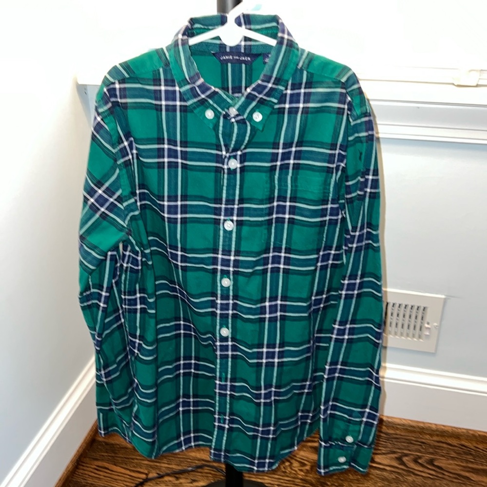 Janie and Jack navy and green button down